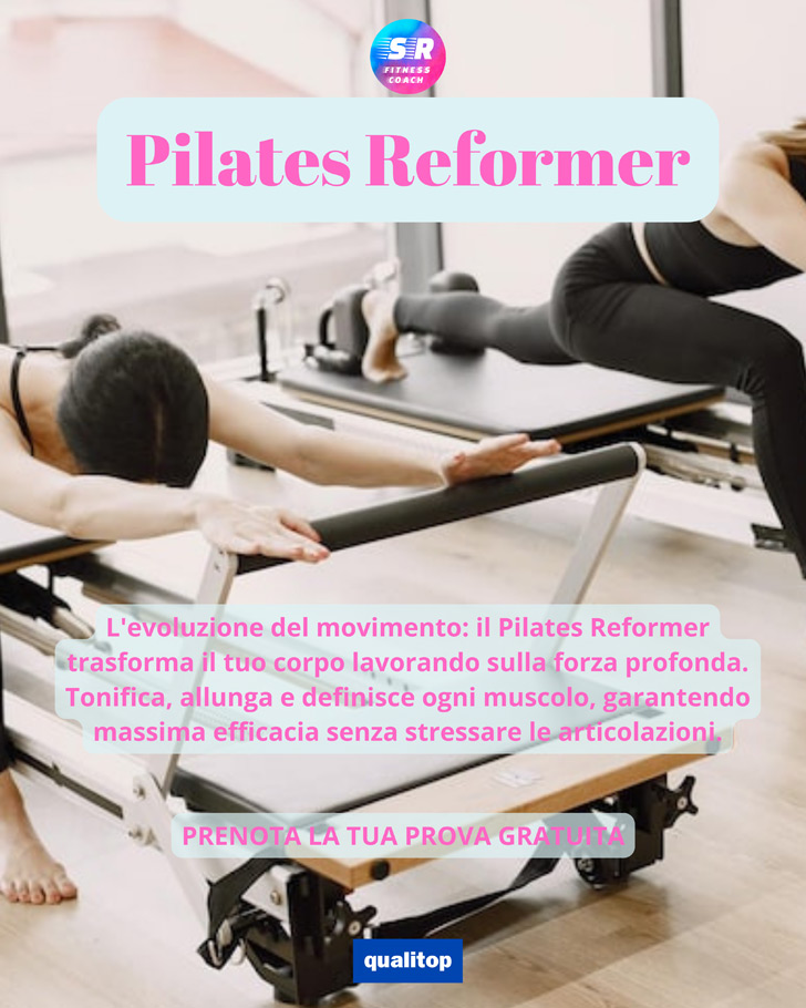 Locandina promozionale Pilates Reformer con invito alla prova gratuita