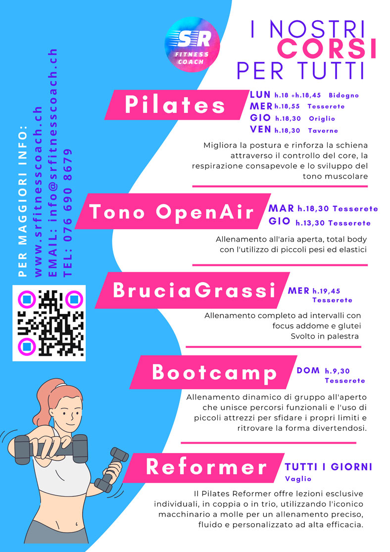 Calendario corsi fitness 2026-2027 a Tesserete e Bidogno